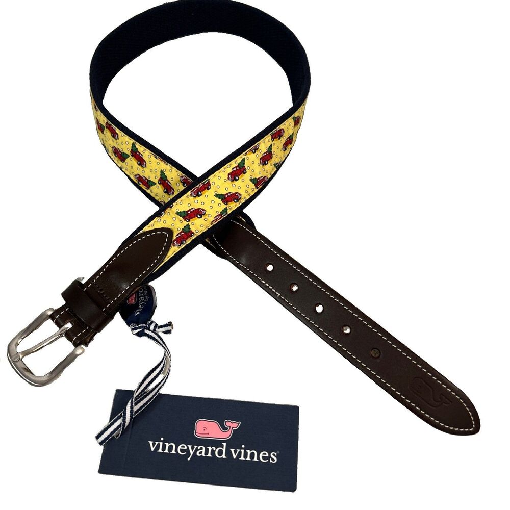 Vineyard Vines Christmas Truck & Tree Canvas Club Boy’s Belt Yellow Size 30 NWT